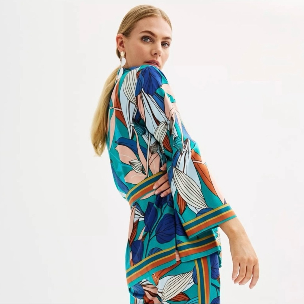 NWOT Two Piece Set - Nine West Jacket + Pants Tropical Leaf Print - Size Large - Picture 4 of 10